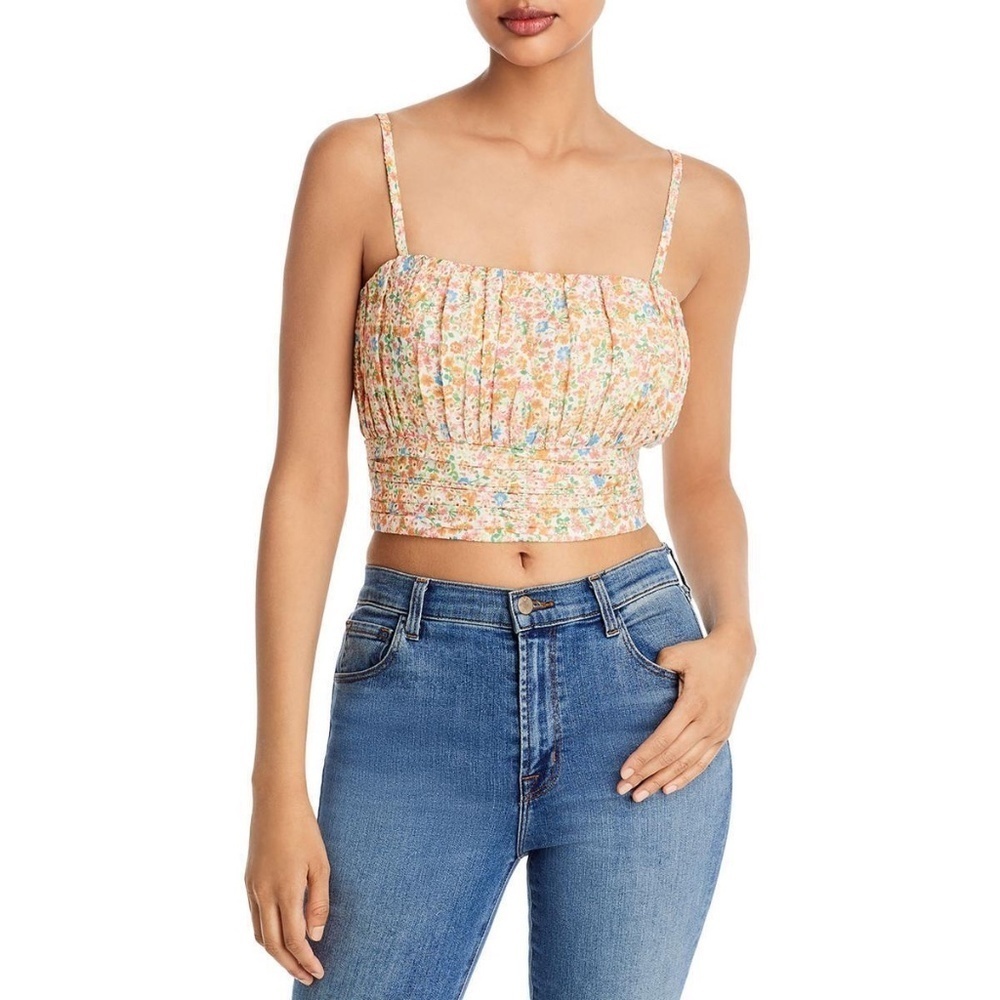 Aqua Womens Floral Print Cropped Eyelet Blouse Shirt